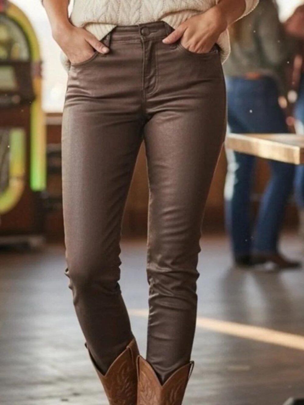 NWOT Ralph Lauren Skinny jeans brown cotton stretch waxed coated